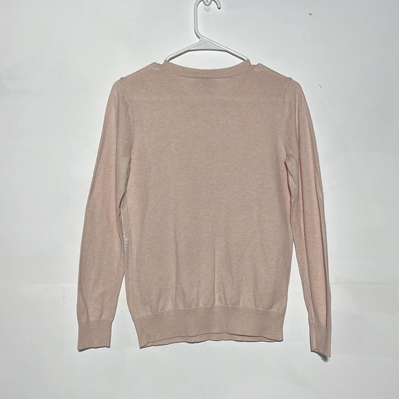 LOFT Blush Pink White Snowflake Ribbed Detail Crewneck Sweater Size S - Picture 7 of 7